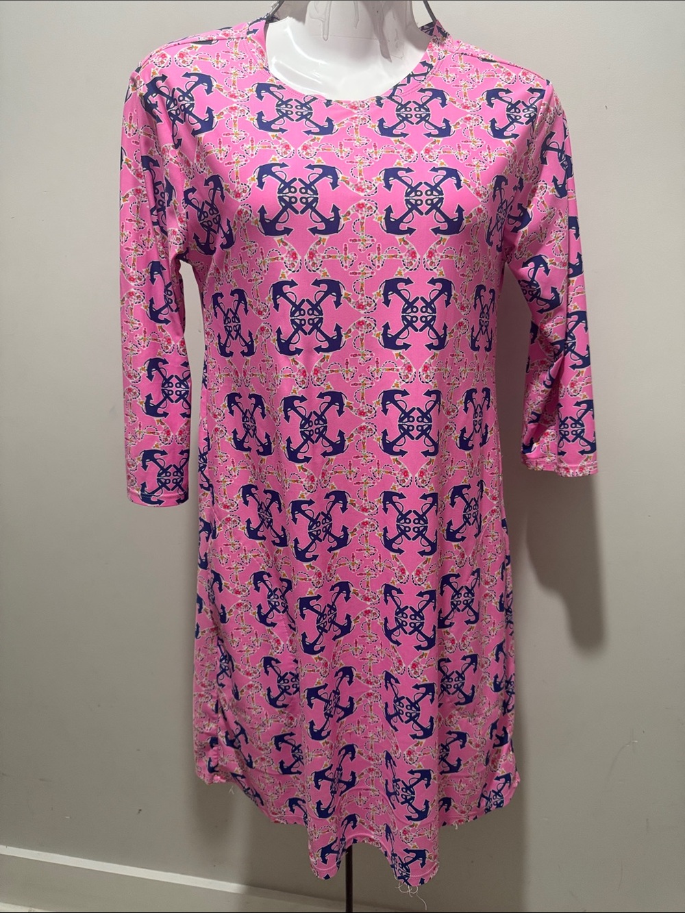 Southwind apparel Pink Printed Midi Dress with Navy Motif
